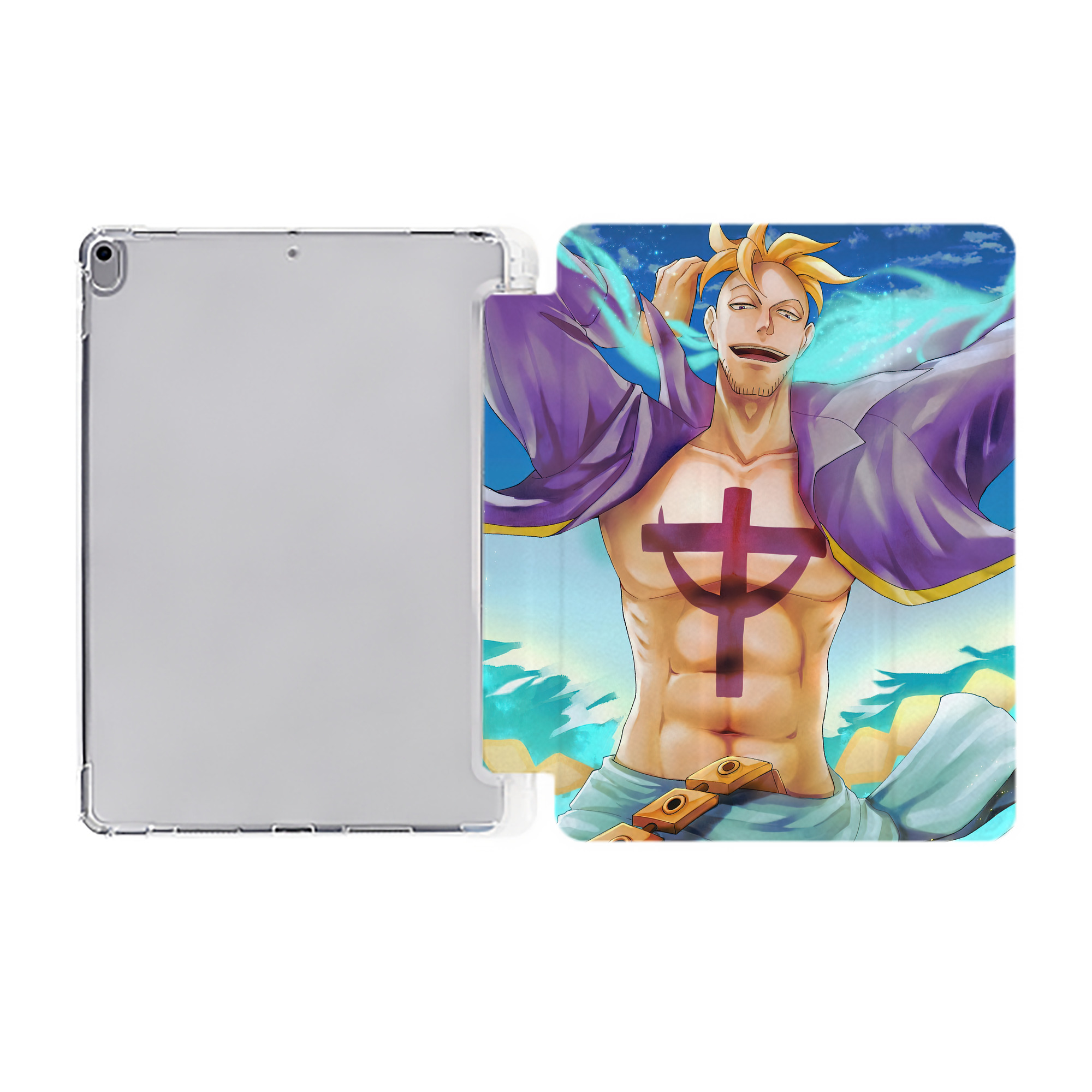 （画像用） ワンピース ONE PIECE IPad ケース ペン収納付き 三つ折りスタンド PUレザー×シリコン 対応機種9.5/10.5/10.9インチ